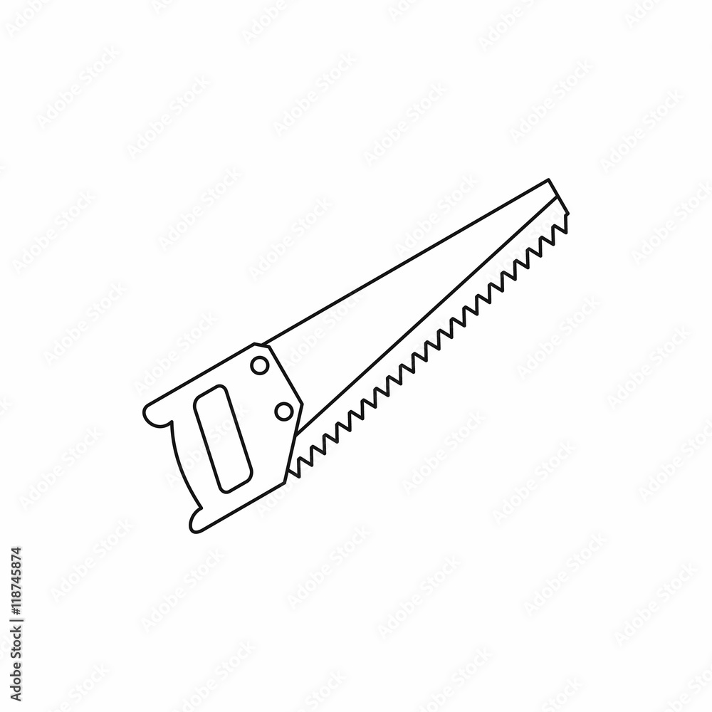 Obraz premium Hand saw tool icon in outline style isolated on white background