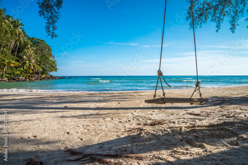 Swing on beautiful tropical island beach summer holiday - Travel summer holiday concept.  © pla2na