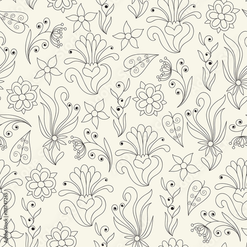 Seamless pattern with doodle flowers