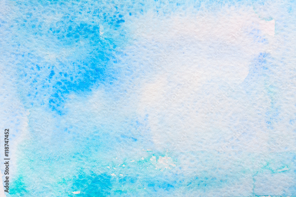 Fototapeta premium Abstract background, original art, watercolor painting. Paper texture with green and blue stains. Colorful handmade technique aquarelle.