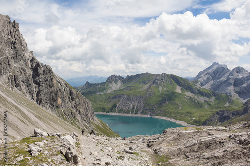 Lake Lünersee Panorama View In Vorarlberg Austria