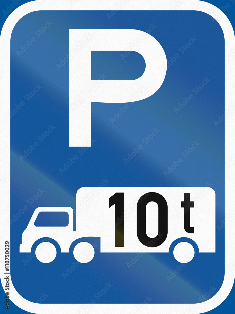 Road sign used in the African country of Botswana - Parking for goods vehicles exceeding 10 tonnes GVM Road sign used in the African country of Botswana - Parking for goods vehicles exceeding 10 tonnes GVM
