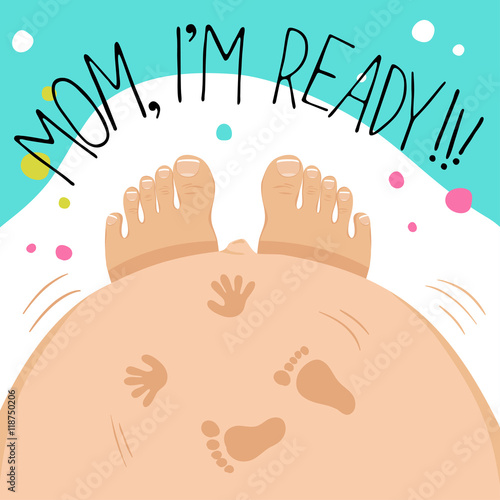 Woman feels contractions. Top view.