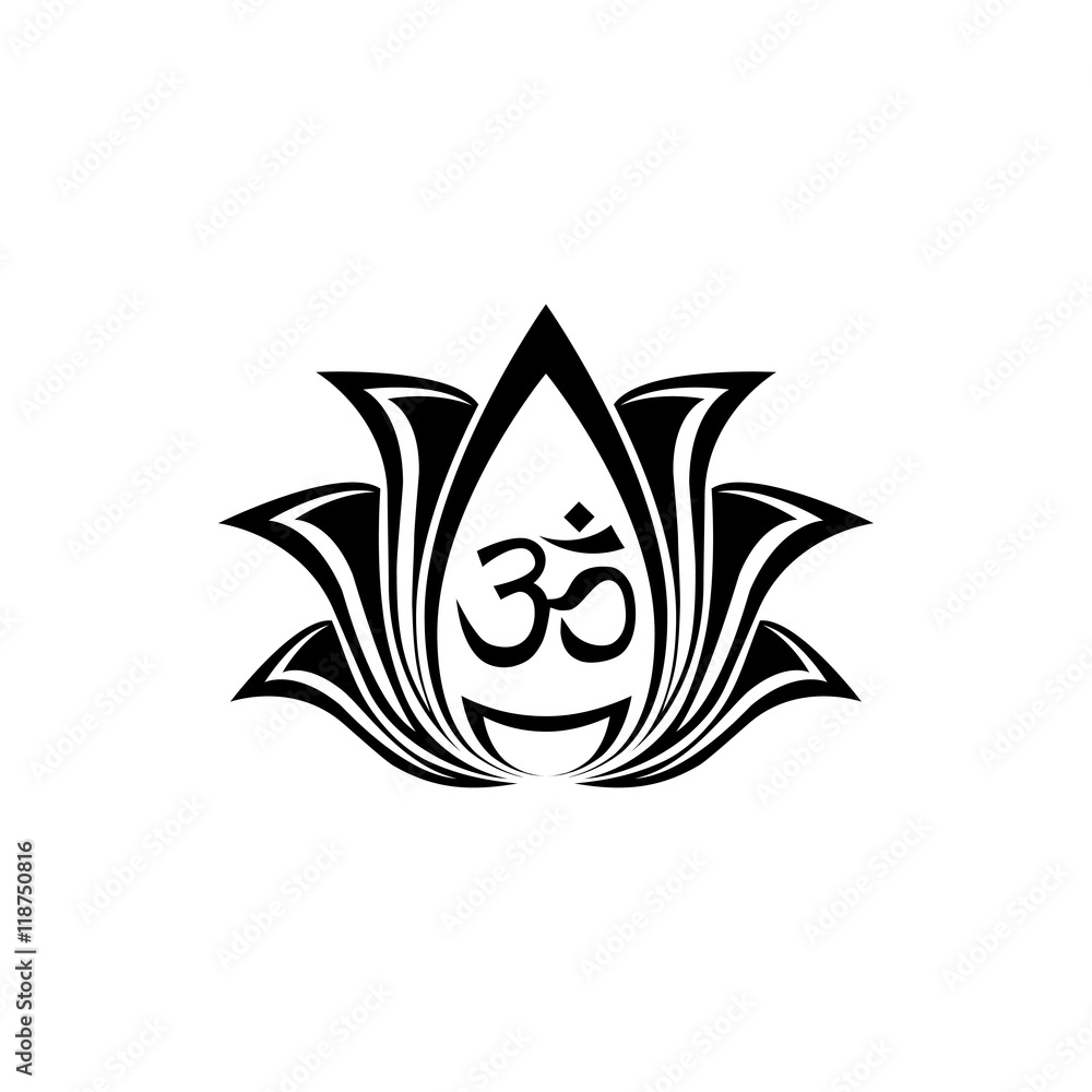 abstract vector lotus flower silhouette for design with om-symbol inside abstract vector lotus flower silhouette for design with om-symbol inside