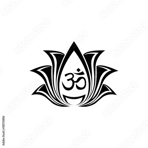 abstract vector lotus flower silhouette for design with om-symbol inside