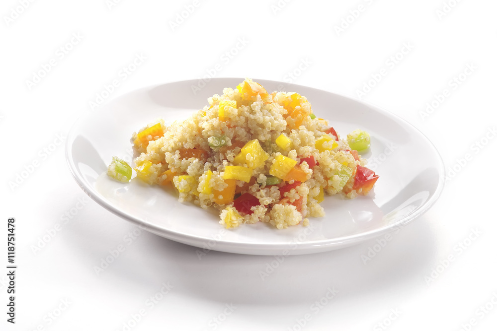 Close up of colored quinoa salad with vegetables Close up of colored quinoa salad with vegetables