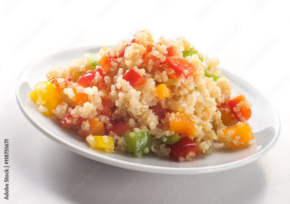 Close up of colored quinoa salad with vegetables Close up of colored quinoa salad with vegetables