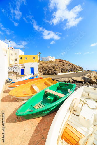 Wooden fishing boats in a small port in El Tarajalejo in Canary Islands