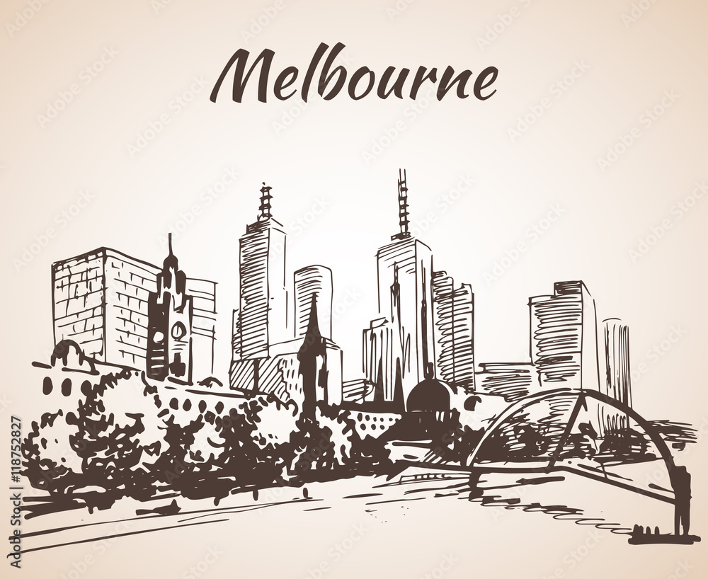 Fototapeta premium Melbourne city scape sketch - Australia.