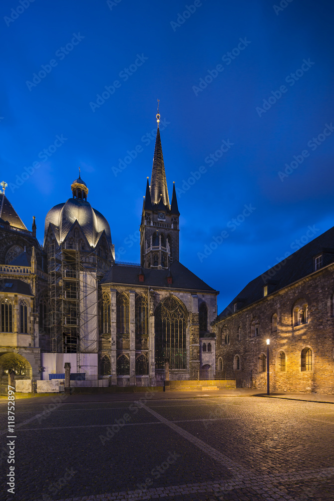 Aachen Cathedral With Night Blue Sky