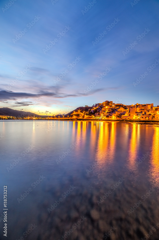 A view of Las Playitas village in the dusk in Fuerteventura island, Canary Islands