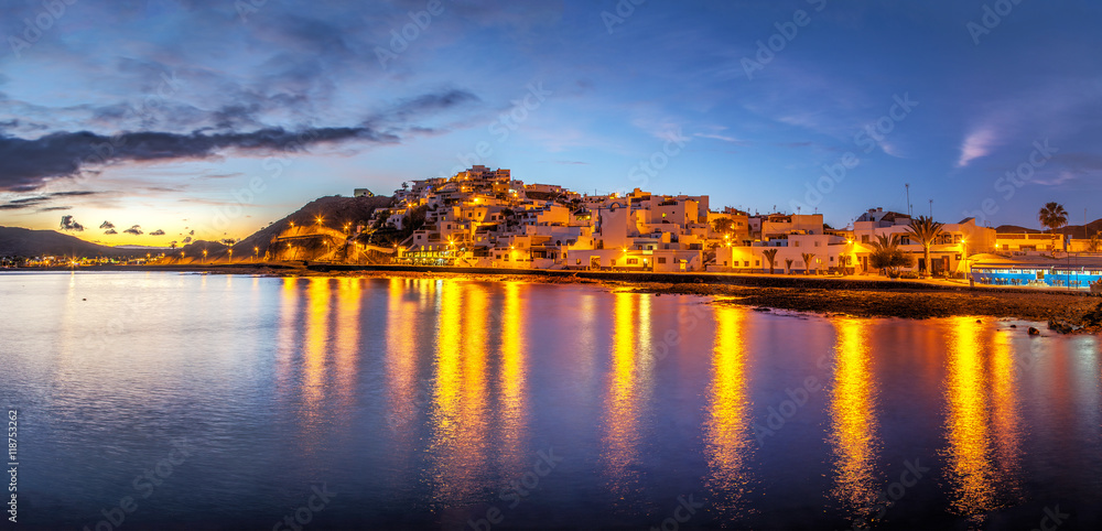 A view of Las Playitas village in the dusk in Fuerteventura island, Canary Islands