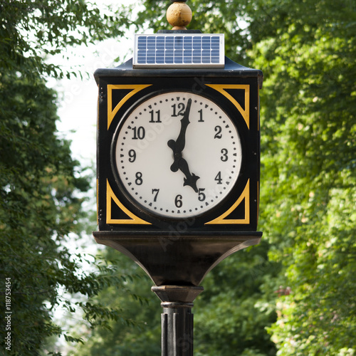 The town clock on solar energy in the park