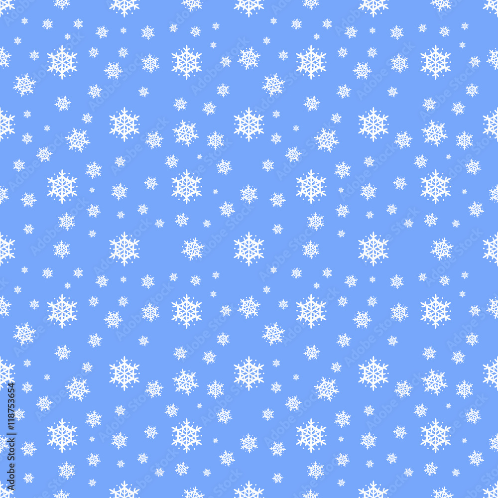 Seamless pattern snowflakes on a beautiful blue background