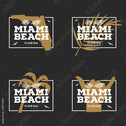 Miami beach florida t-shirt design. Vector vintage illustration.