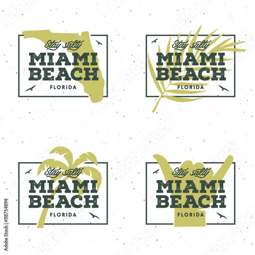 Miami beach florida t-shirt design. Vector vintage illustration.