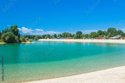  Beautiful Jarun lake in Zagreb, Croatia, sunny summer day 