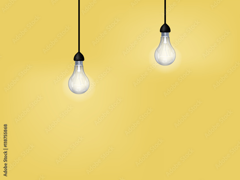 beautiful graphic design of light bulb on yellow background with copy space - obrazy, fototapety, plakaty 