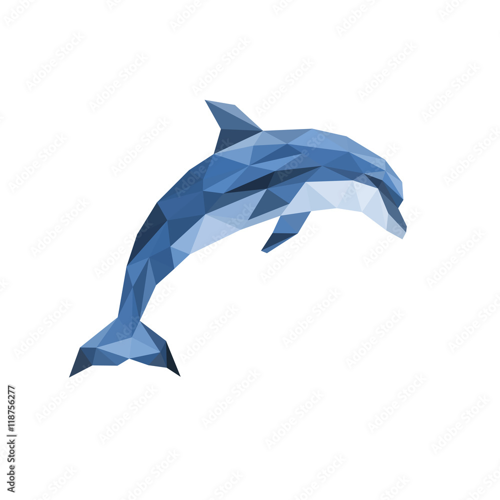 Naklejka premium polygonal dolphin jumping out on white background
