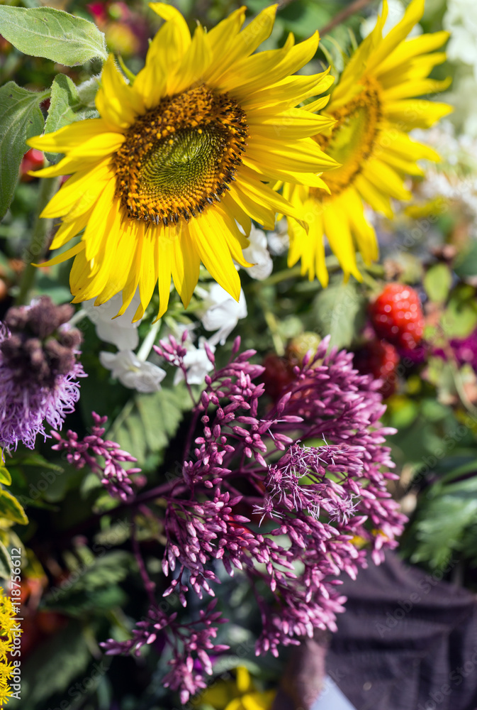 Obraz premium handmade beautiful bouquets from flowers and herbs