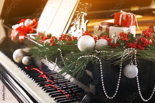 Piano with Christmas decora...
