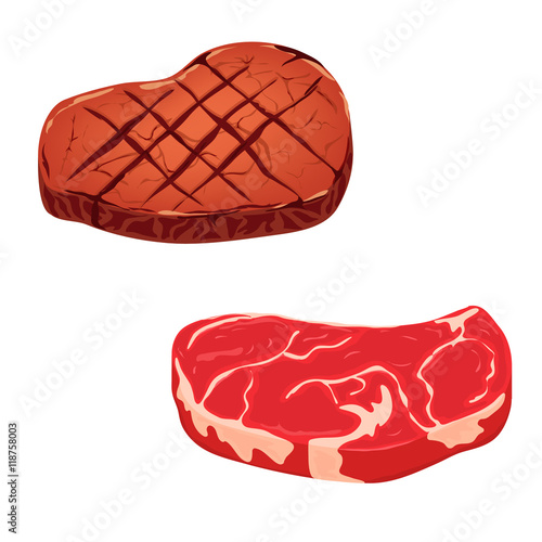 Grilled meat. Raw meat.