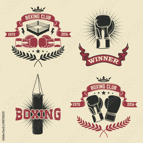 Set of the boxing club labels, emblems and design elements.