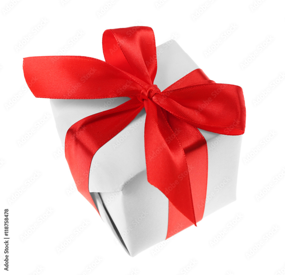 Gift box with red ribbon isolated on white Gift box with red ribbon isolated on white