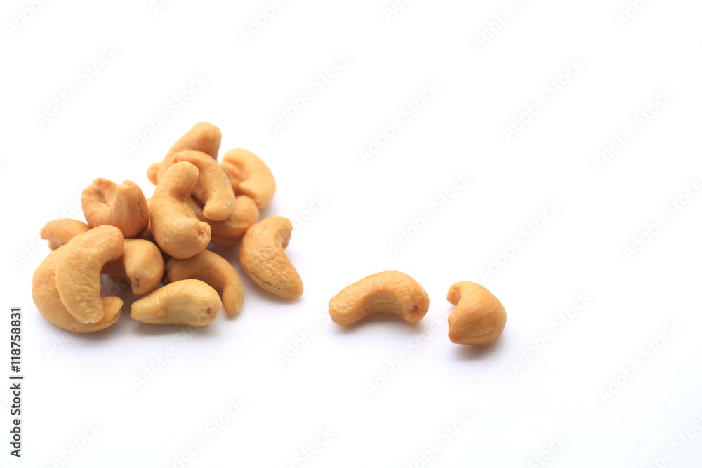 A cashew seed on white background. A cashew seed on white background.