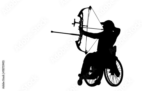 Para Archer on the Whellchair, silhouette on white background photo