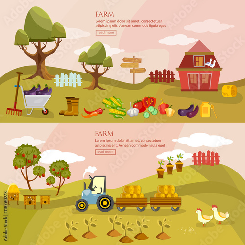 Farm agriculture landscape banner farmer products