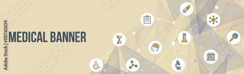 Medical banner with polygonal design and health icons