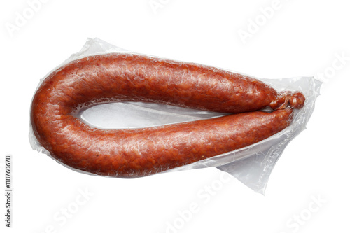 sausages in vacuum pack isolated on white background