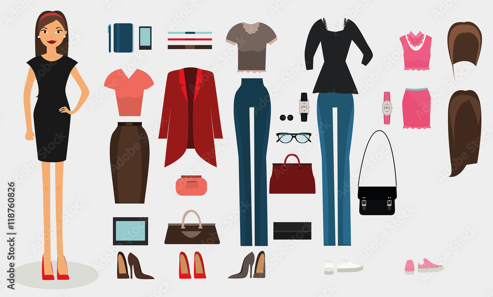 Women dress code set. Woman office worker business collection vector  illustration Stock Vector