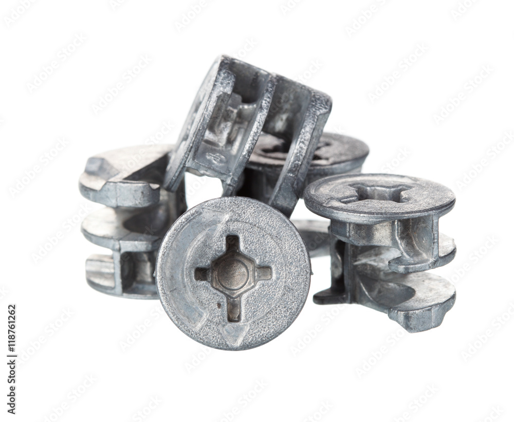 fittings for furniture, screws and mounts, isolated on white fittings for furniture, screws and mounts, isolated on white