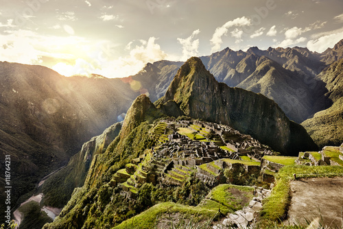 MACHU PICCHU, PERU - MAY 31, 2015: View of the ancient Inca City photo
