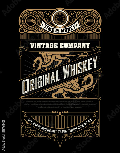 Whiskey label with old frames and ornaments