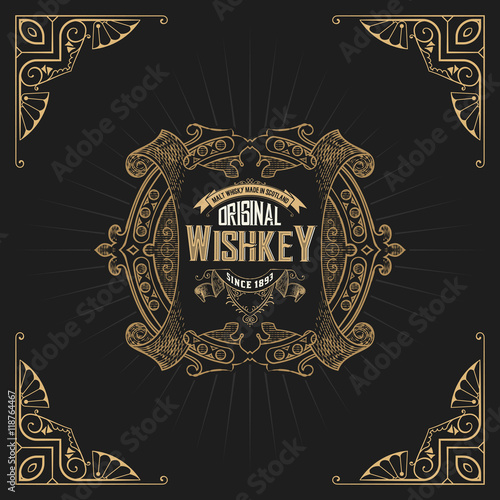 Old  label design for Whiskey and Wine label, Restaurant banner,