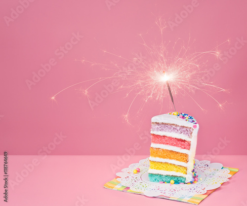 Colorful Birthday Cake with Sparkler