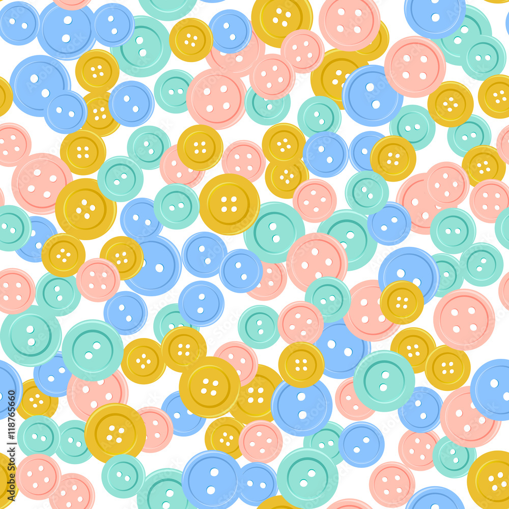 Fototapeta premium Seamless pattern with bright sewing buttons. Background for kid textile, pajama, paper print, card and other design. Hand drawn simple cute vector illustration