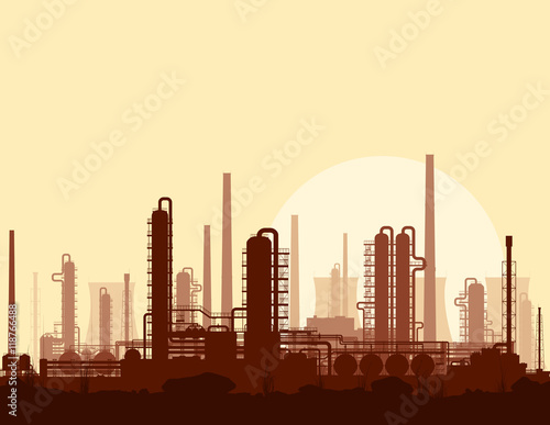 Oil and gas refinery at sunset