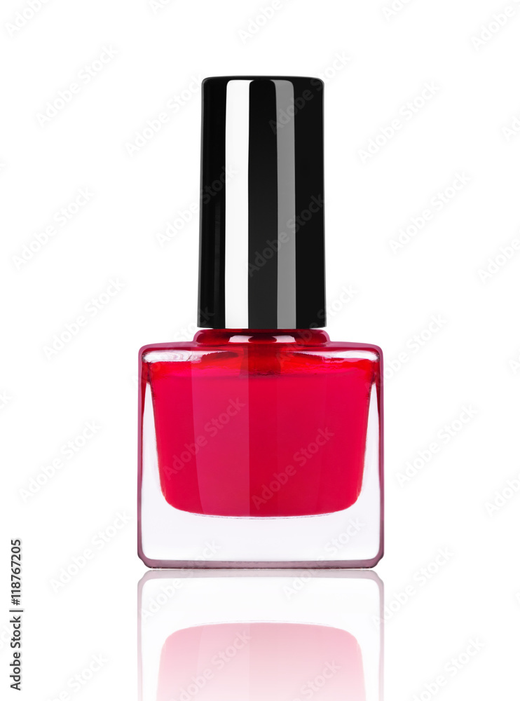 bright red nail polish bottle on white background bright red nail polish bottle on white background