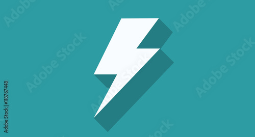 Vector lightning icon with long shadow on flat background