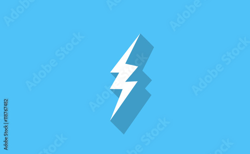 Vector lightning symbol icon with long shadow on flat background photo