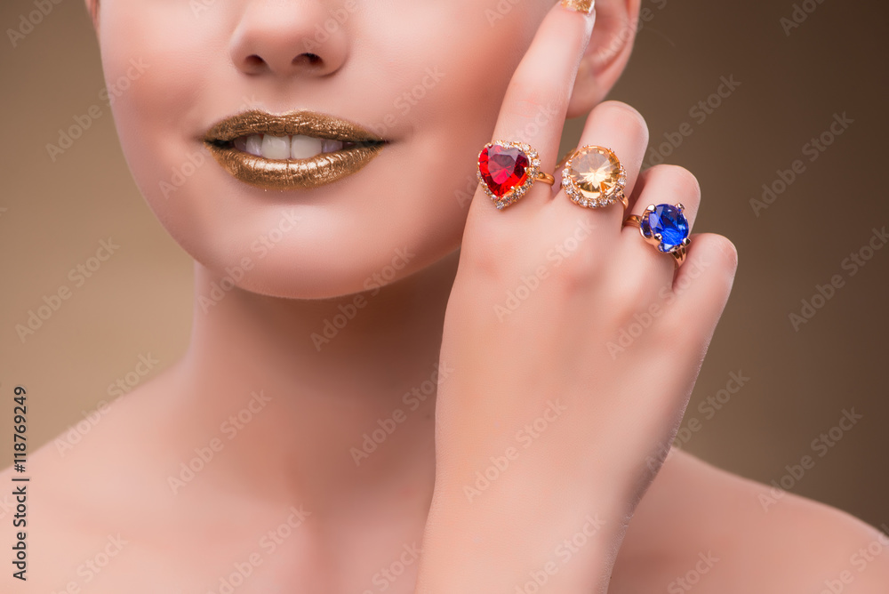 Elegant woman with jewellery in fashion concept Elegant woman with jewellery in fashion concept