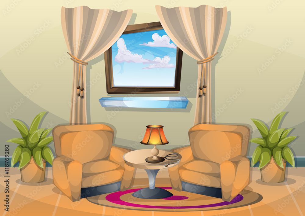 Fototapeta premium cartoon vector illustration interior living room with separated layers