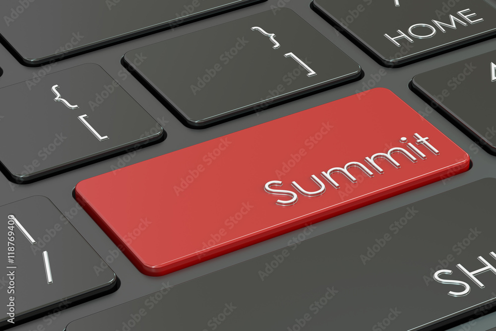 Fototapeta premium Summit, red hot key on the keyboard , 3D rendering