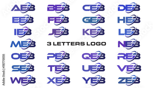 3 letters modern swoosh logo AEB, BEB, CEB, DEB, EEB, FEB, GEB, HEB, IEB, JEB, KEB, LEB, MEB, NEB, OEB, PEB, QEB, REB, SEB, TEB, UEB, VEB, WEB, XEB, YEB, ZEB photo
