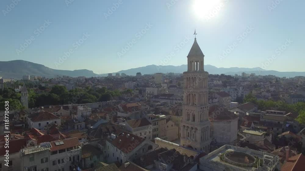 Aerial view of old town Split city center with Diocletian palace Aerial view of old town Split city center with Diocletian palace
