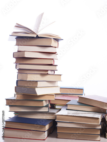 Stack of books on white background. Education concept. Back to school.